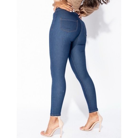 Blue High Waist Skinny Denim Jeggings Pants - Picture 3 of 8